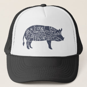 American cuts of pork, vintage typographic trucker hat
