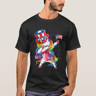 American Dabbing Unicorn USA Flag 4Th Of July Gift T-Shirt