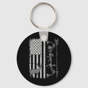 American Deer Hunting Bow Hunter Flag Accessories Keychain