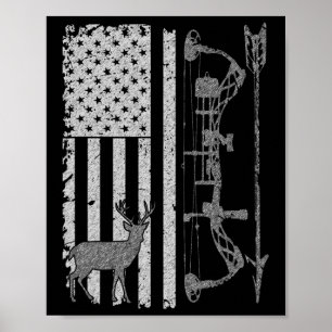 American Deer Hunting Bow Hunter Flag Accessories Poster