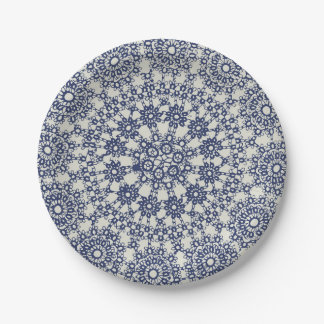 American Doily & Lace, 12, Blue On Cream Paper Plate