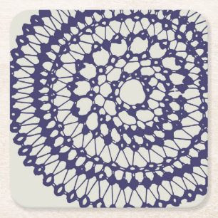 American Doily & Lace, 1, Blue On Cream Paper Plat Square Paper Coaster