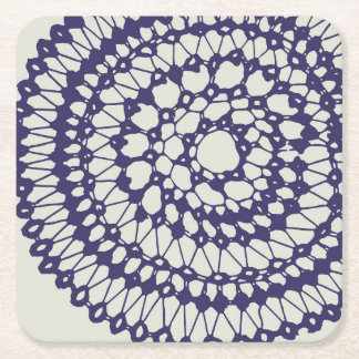 American Doily & Lace, 1, Blue On Cream Paper Plat Square Paper Coaster