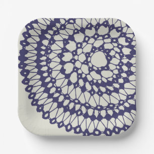 American Doily & Lace, 1, Blue On Cream Paper Plate