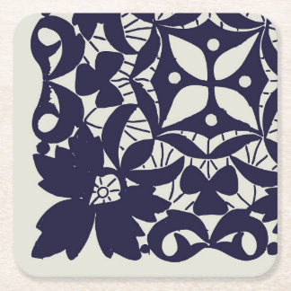 American Doily & Lace, 5Edge, Blue On Beige Paper  Square Paper Coaster