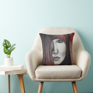 American Doll Woman Portrait Original Art Drawing Throw Pillow