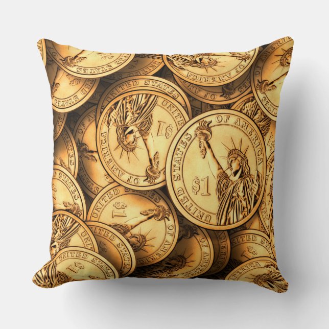 American Dollar Coin Throw Pillow (Front)