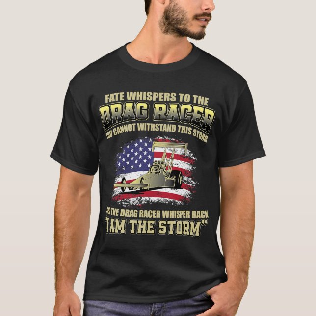American Drag Racing USA Flag Muscle Car Dragster  T-Shirt (Front)