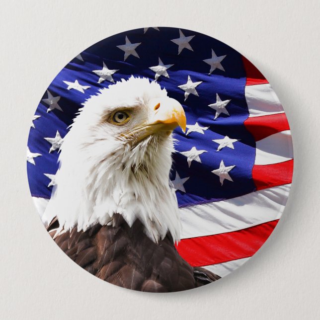 American Eagle and Flag 4 Inch Round Button (Front)