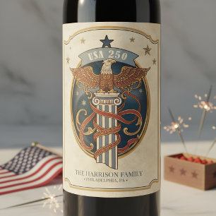 American Eagle Art Nouveau USA 250 Motif ID1304 Wine Label