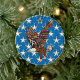 american eagle blue ceramic ornament