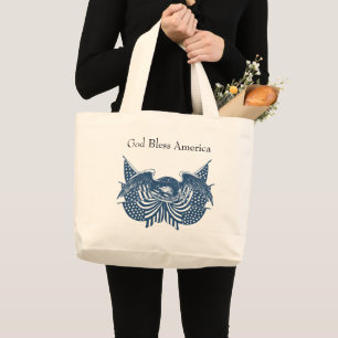 American Eagle Guarding USA Patriotic Flag Banner Large Tote Bag