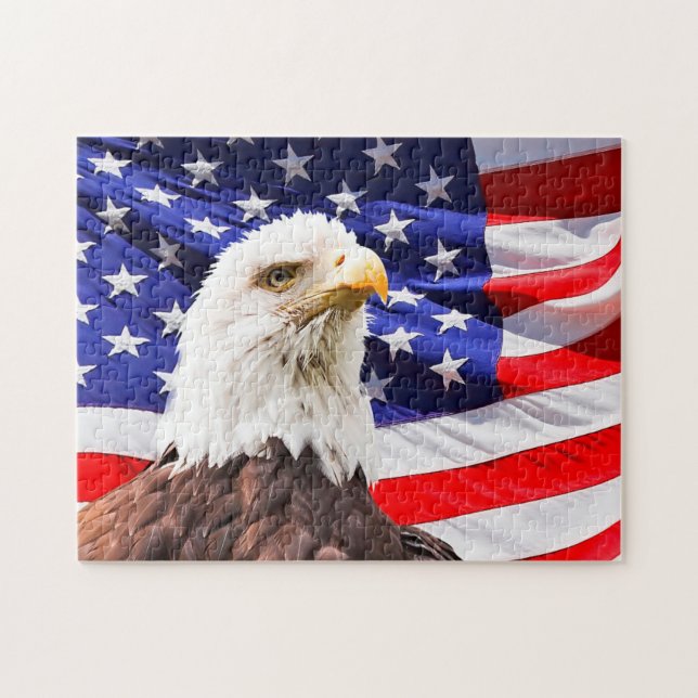 American Eagle on Flag Jigsaw Puzzle (Horizontal)