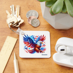 American Eagle Patriotic Design Red White Blue Keychain