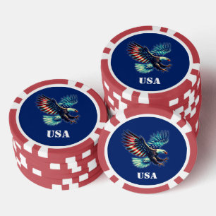 American Eagle Patriotic Flag Blue Poker Chips