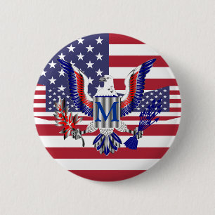 American eagle symbol and flag 2 inch round button