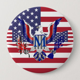 American eagle symbol and flag 4 inch round button