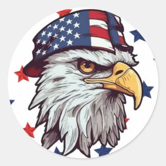 American eagle wearing a USA hat Classic Round Sticker