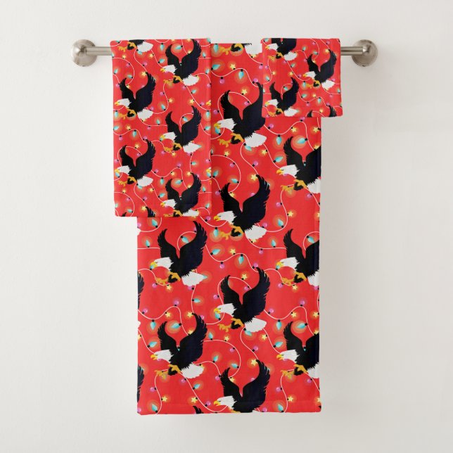 American Eagle With Christmas Lights Bath Towel Set (Insitu)