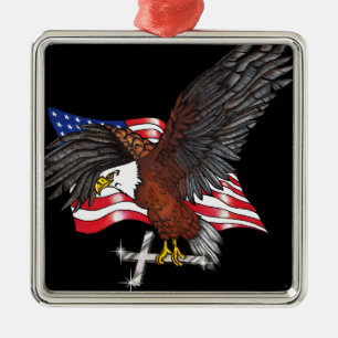 American Eagle with Cross Metal Ornament