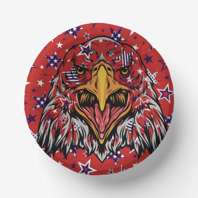 American Eagle with Red Star Background  Paper Plate (Front)