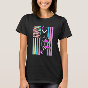 American Eggs Flag Stethoscope Bunny Nurse Doctor T-Shirt