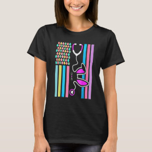 American Eggs Flag Stethoscope Bunny Nurse Doctor  T-Shirt
