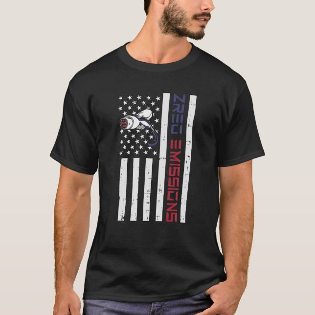 American Electric Car Flag Zero Emission Electro M T-Shirt (Front)