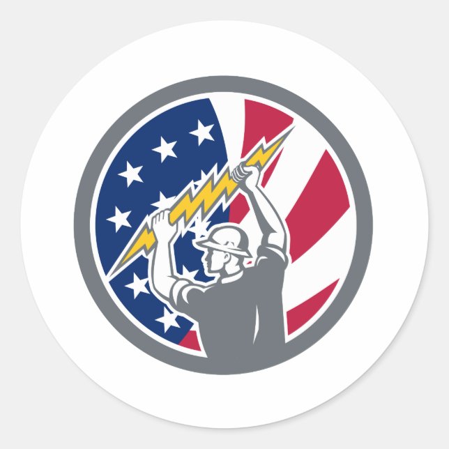 American Electrician USA Flag Icon Classic Round Sticker (Front)