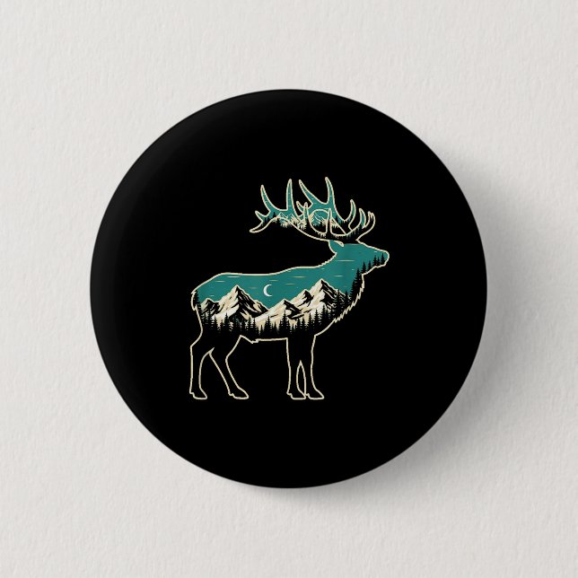 American Elk Lover Dad Retro Hunting  2 Inch Round Button (Front)