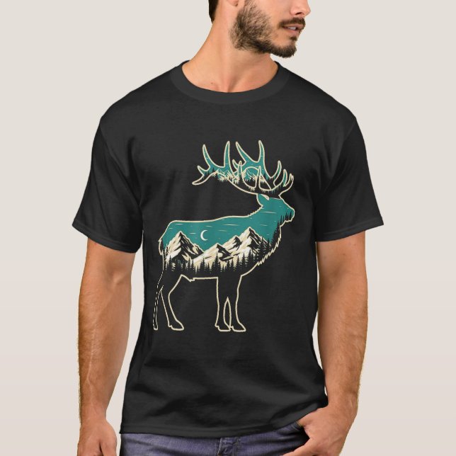 American Elk Lover Dad Retro Hunting  T-Shirt (Front)