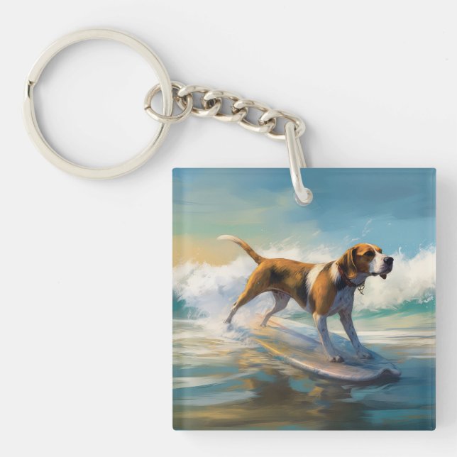 American Engligh Foxhound Beach Surfing Paining (Devant)