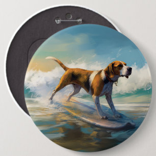American Engligh Foxhound Beach Surfing Painting  6 Inch Round Button
