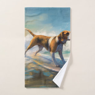 American Engligh Foxhound Beach Surfing Painting Bath Towel Set