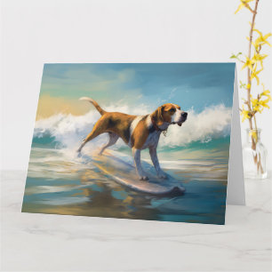 American Engligh Foxhound Beach Surfing Painting  Card
