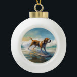 American Engligh Foxhound Beach Surfing Painting  Ceramic Ball Christmas Ornament<br><div class="desc">Immerse yourself in the playful world of canine adventure with this captivating painting. A spirited dog takes to the waves, skilfully riding the surf on a sun-kissed beach. The vibrant artwork beautifully captures the essence of beachside excitement as the dog fearlessly rides the waves, embodying the spirit of fun and...</div>