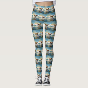 American Engligh Foxhound Beach Surfing Painting  Leggings