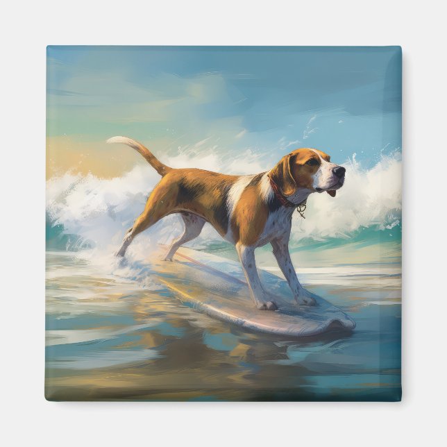 American Engligh Foxhound Beach Surfing Painting  Magnet (Front)