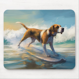 American Engligh Foxhound Beach Surfing Painting  Mouse Pad