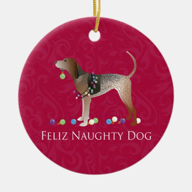 American English Coonhound Christmas Ceramic Ornament (Front)