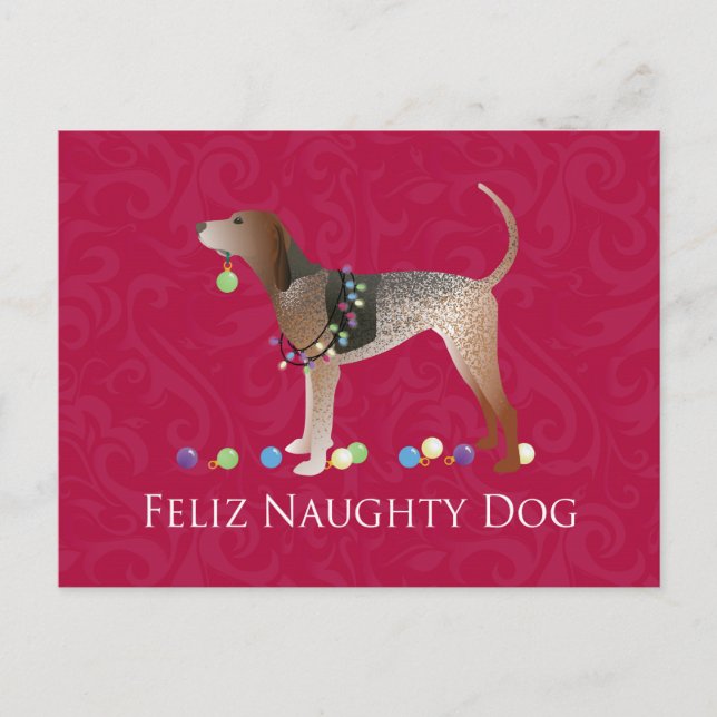 American English Coonhound Christmas Holiday Postcard (Front)