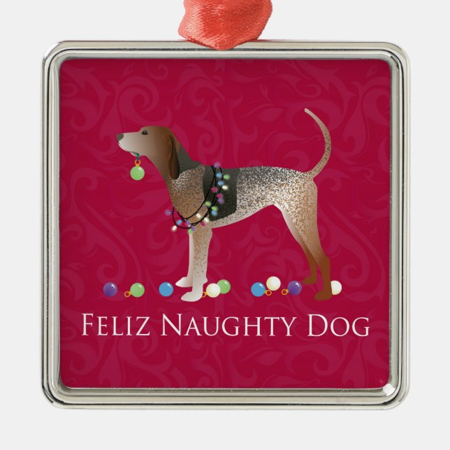 American English Coonhound Christmas Metal Ornament (Front)