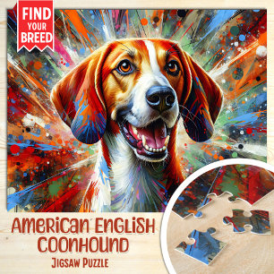 American English Coonhound Dog Acrylic Portrait Jigsaw Puzzle