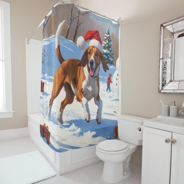 American English Foxhound Christmas Festive Snow  (In Situ)