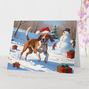 American English Foxhound Christmas Festive Snow  Card