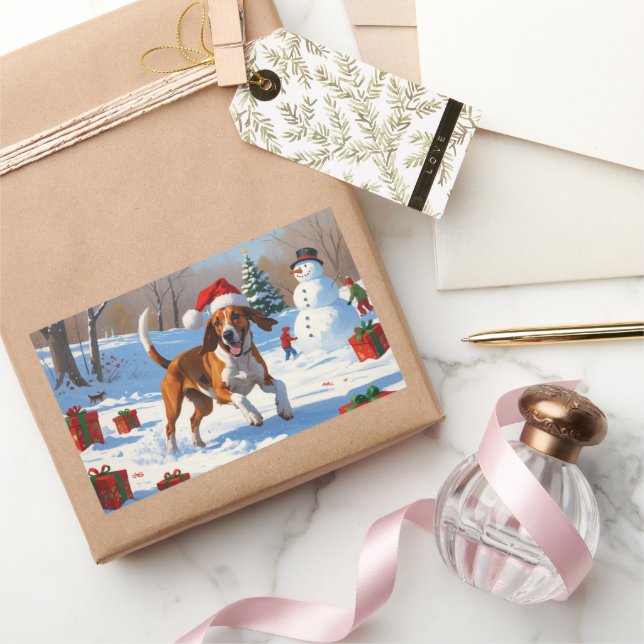 American English Foxhound Christmas Festive Snow  Sticker (Gifting)