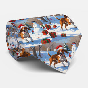 American English Foxhound Christmas Festive Snow Tie