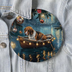 American English Foxhound Christmas Festive Voyage 6 Inch Round Button
