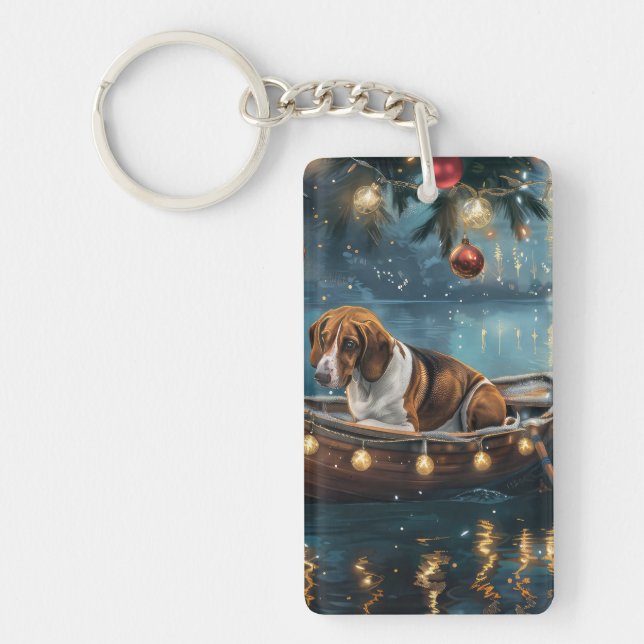 American English Foxhound Christmas Festive Voyage Keychain (Front)