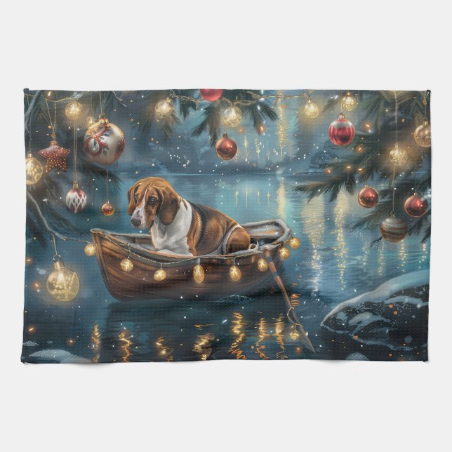 American English Foxhound Christmas Festive Voyage Kitchen Towel (Horizontal)